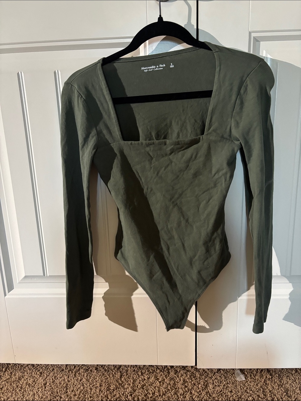 Abercrombie & Fitch Olive Green Square Neck Long-Sleeve Bodysuit